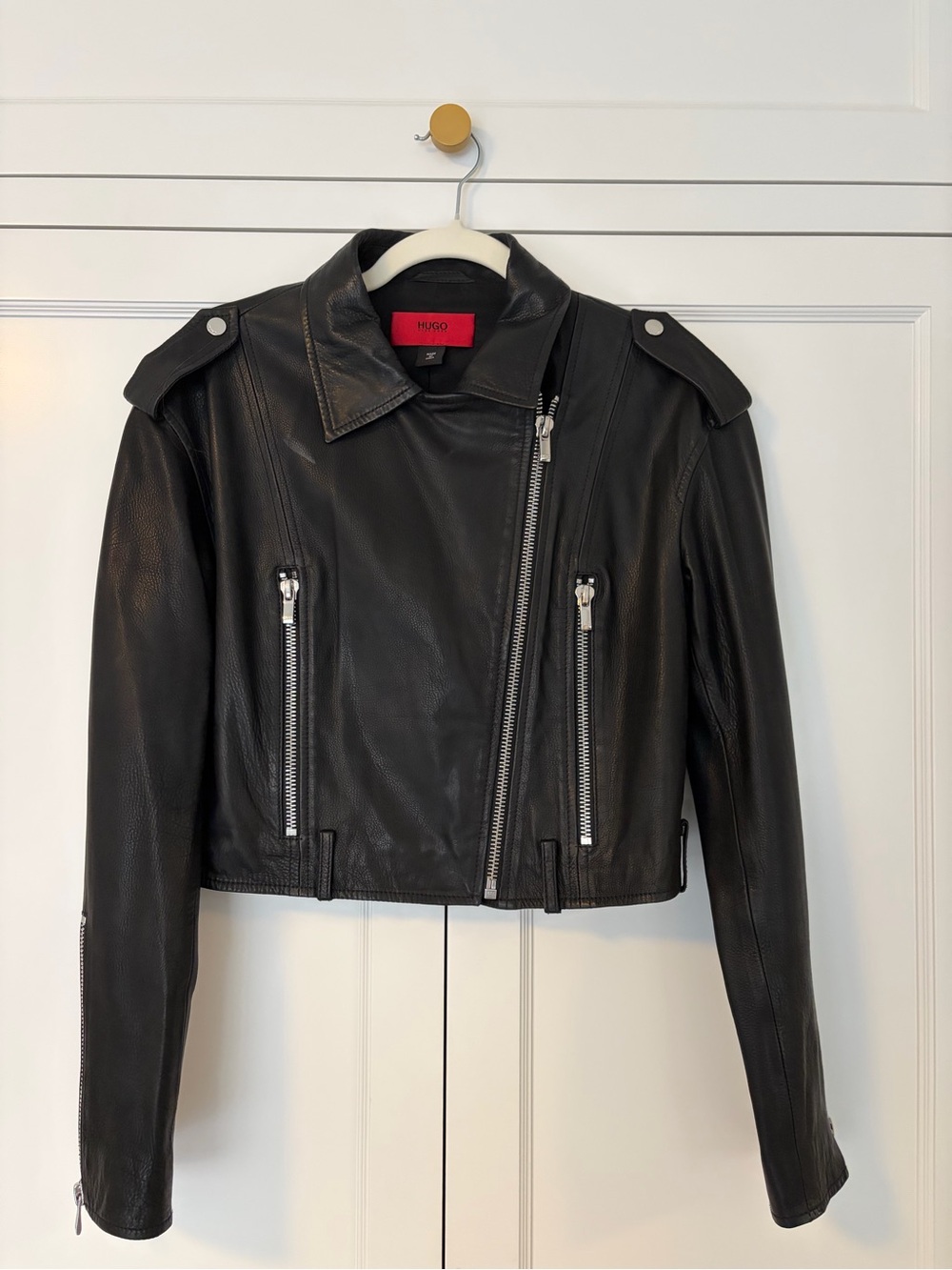 HUGO Hugo Boss Black Leather Moto Jacket | Size M | Excellent Condition